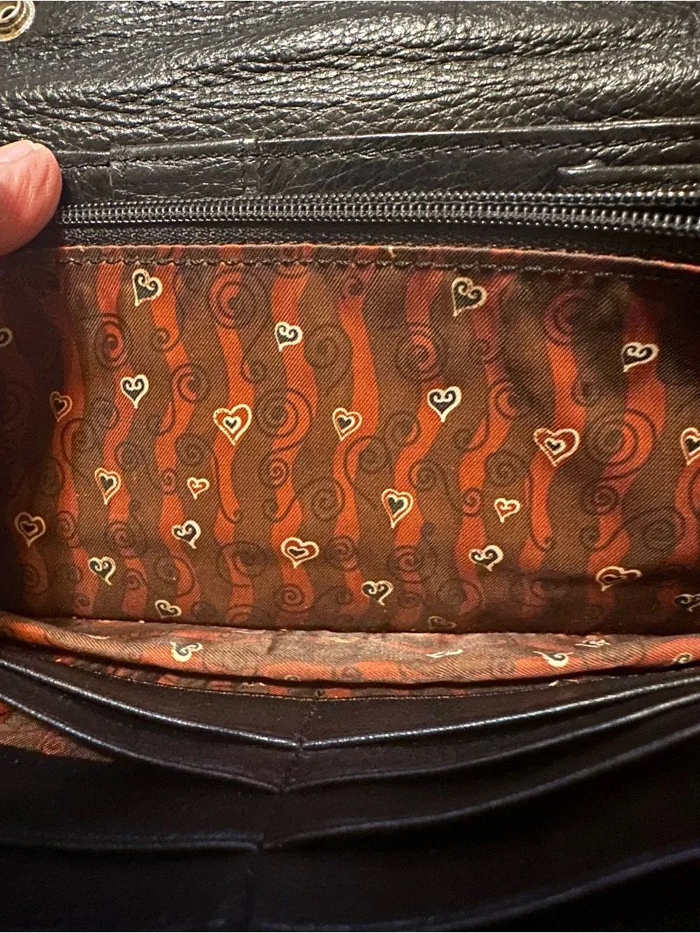 BRIGHTON Black Croc-Embossed Leather Top-Handle Bag Compartments GALORE